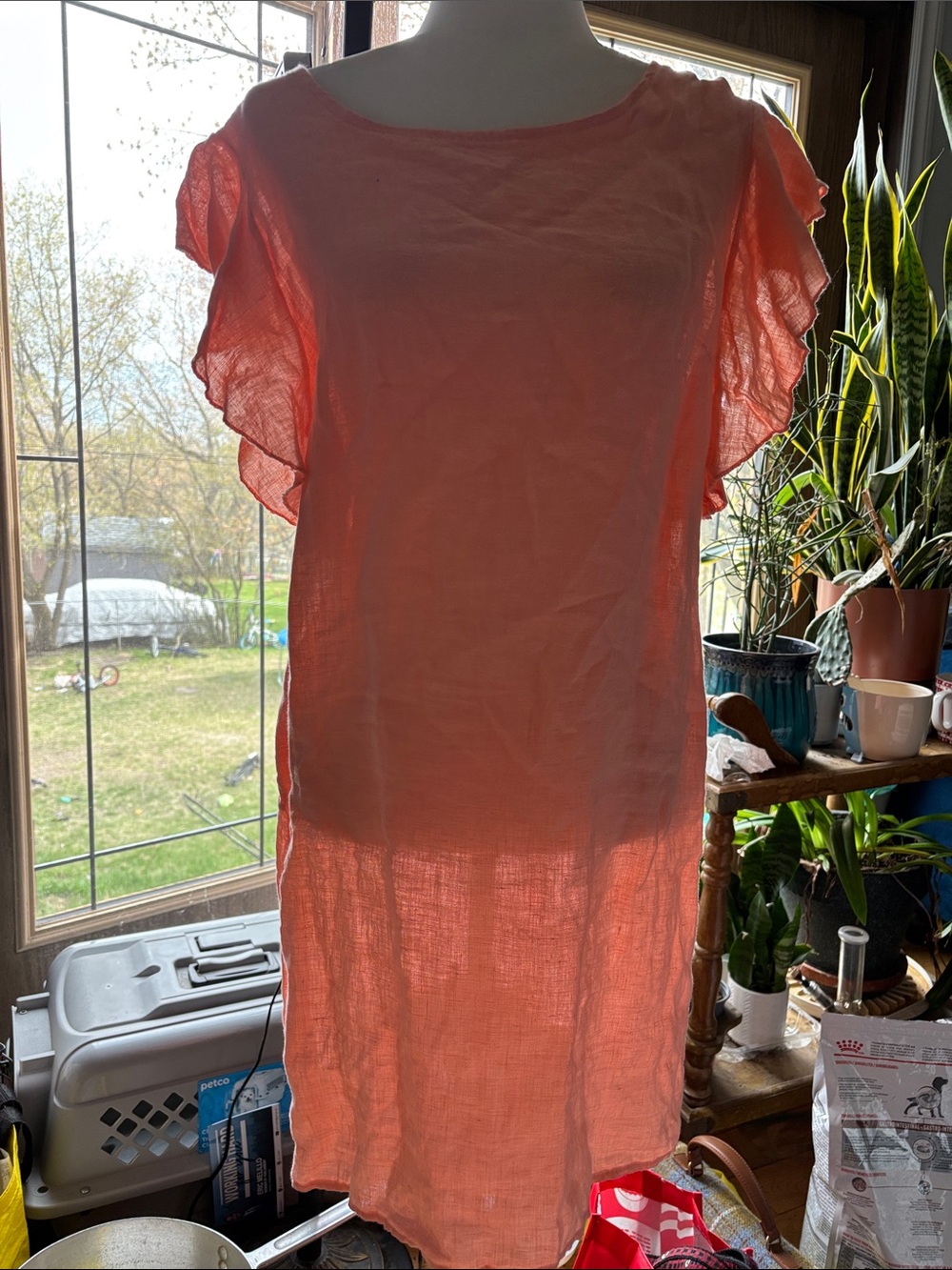 Light Coral Midi Dress with Flutter Sleeves